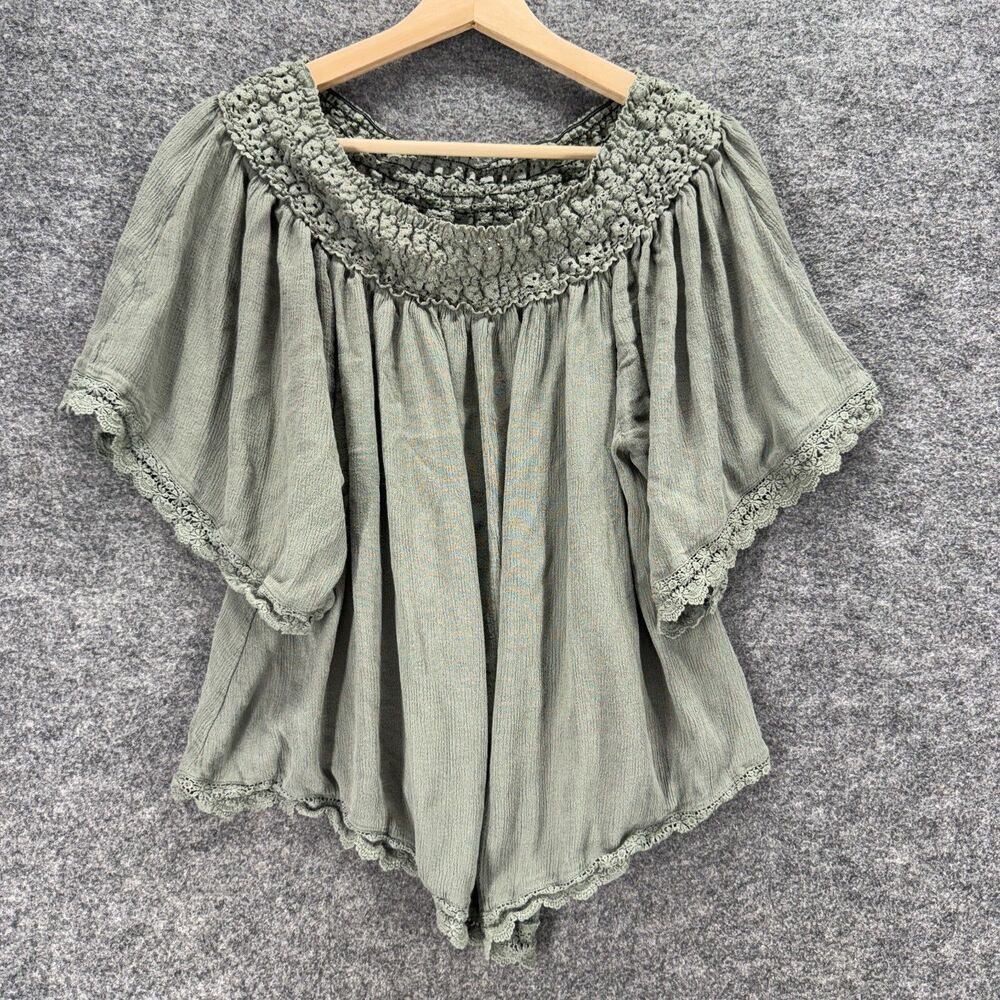 Hayden Blouse Women L Large Gray Short Sleeve Rayon Round Neck Pullover Casual